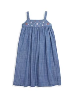 Little Girl's & Chambray Embroidered Dress