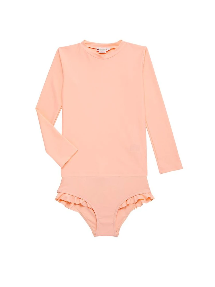 Little Girl's & Ruffle-Trimmed Rashguard Top Swim Bottoms Set