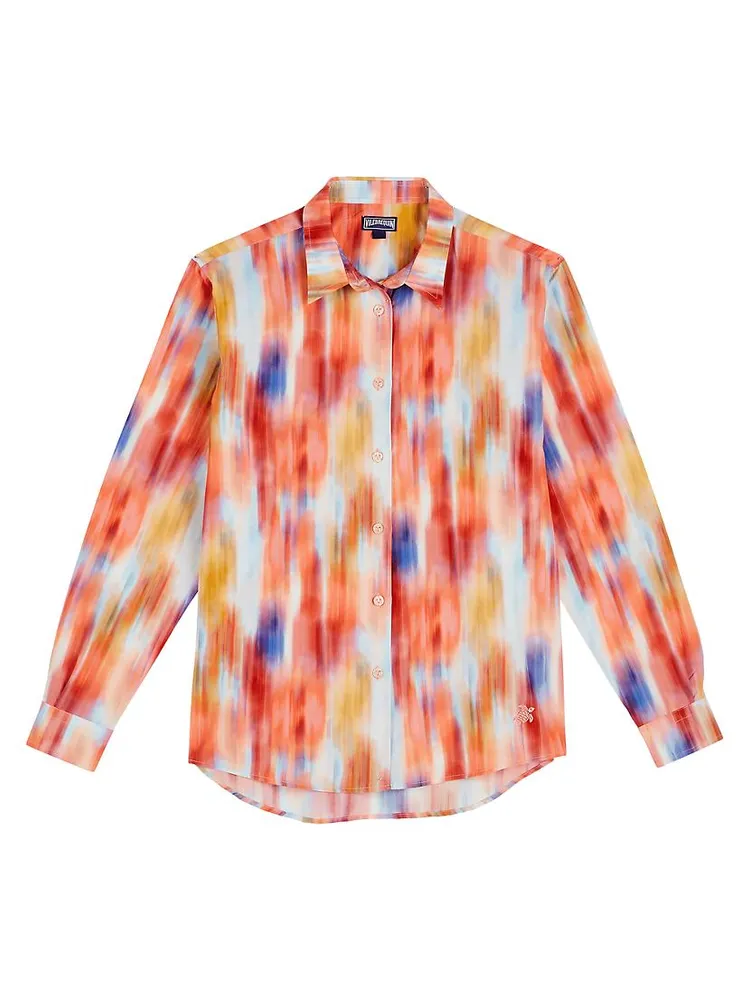 Fondoir Blurred Floral Cotton-SIlk Button-Front Shirt