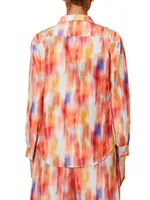 Fondoir Blurred Floral Cotton-SIlk Button-Front Shirt