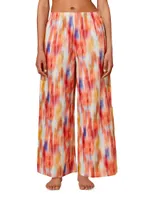 Line Blurred Floral Cotton-Silk Wide-Leg Pants