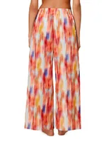 Line Blurred Floral Cotton-Silk Wide-Leg Pants