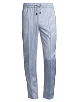 Striped Cotton-Linen Drawstring Pants