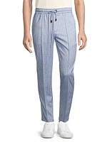 Striped Cotton-Linen Drawstring Pants