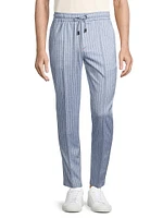 Striped Cotton-Linen Drawstring Pants