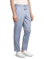 Striped Cotton-Linen Drawstring Pants