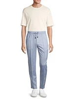 Striped Cotton-Linen Drawstring Pants