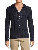 Silk & Cotton-Blend Cable-Knit Polo Sweater