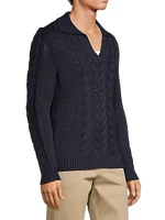 Silk & Cotton-Blend Cable-Knit Polo Sweater