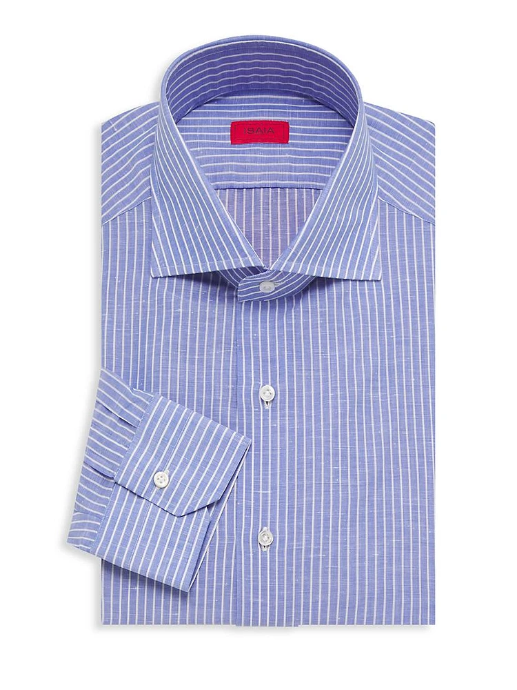 Striped Linen-Blend Button-Up Dress Shirt