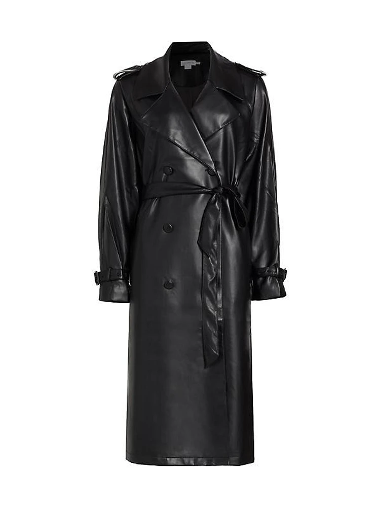 Better Than Leather Faux Leather Double-Breasted Trench Coat