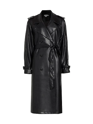 Better Than Leather Faux Leather Double-Breasted Trench Coat