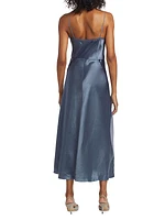 Sheer-Paneled Satin Midi-Dress