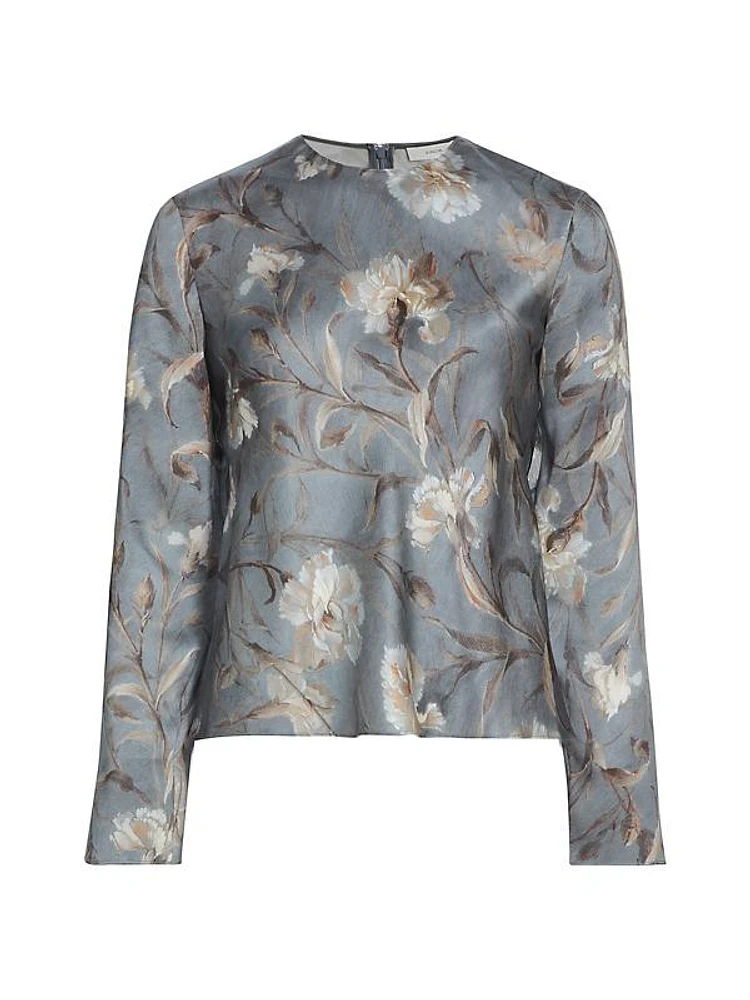 Night Carnation Long-Sleeve Silk Top