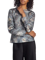 Night Carnation Long-Sleeve Silk Top