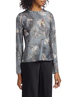 Night Carnation Long-Sleeve Silk Top