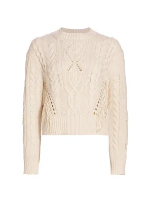 Fringe Cable-Knit Wool-Cashmere Sweater