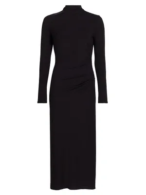 Gathered Long-Sleeve Midi-Dress