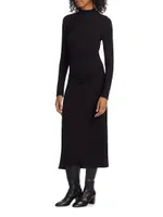 Gathered Long-Sleeve Midi-Dress