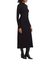 Gathered Long-Sleeve Midi-Dress