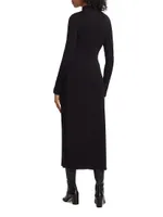 Gathered Long-Sleeve Midi-Dress