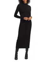 Gathered Long-Sleeve Midi-Dress