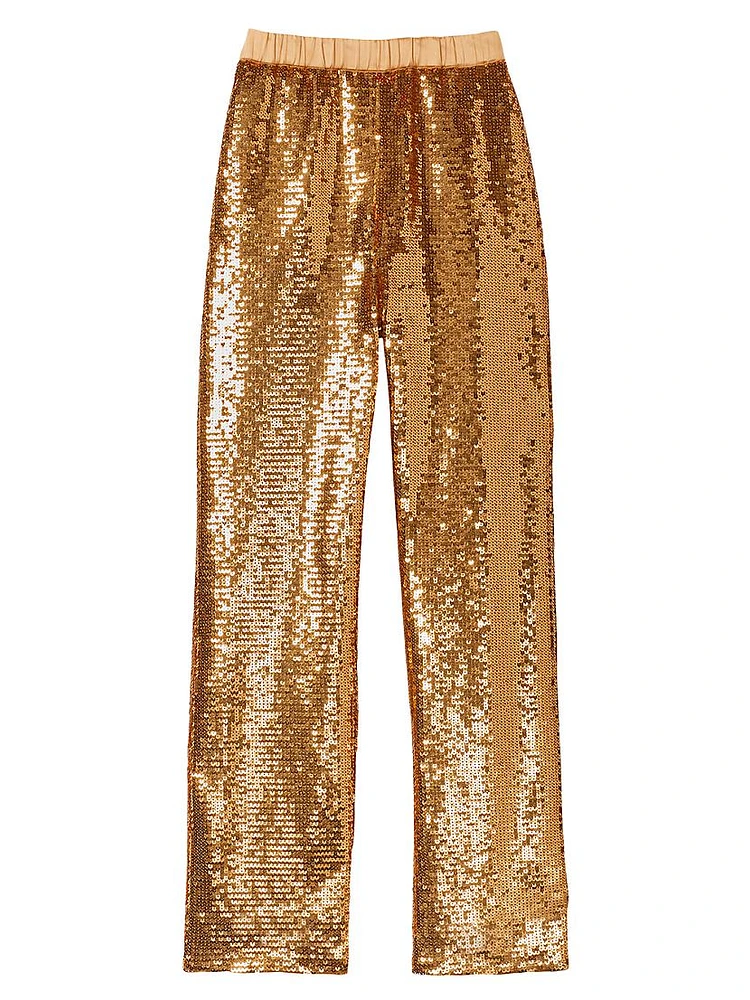 Sequin Straight-Leg Pants