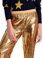 Sequin Straight-Leg Pants