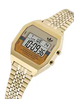 Digital Two IP Yellow Gold-Played Stainless Steel Bracelet Watch/36MM