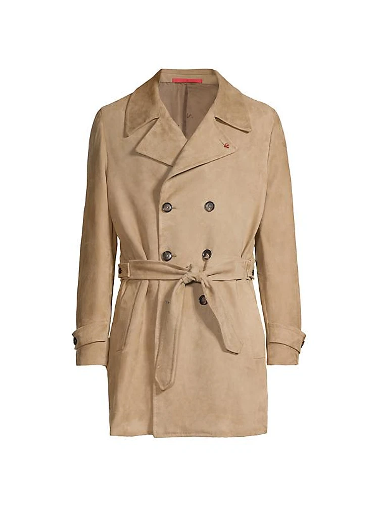 Suede Double-Breasted Trench Coat