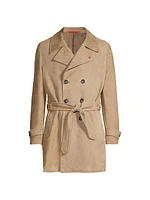 Suede Double-Breasted Trench Coat