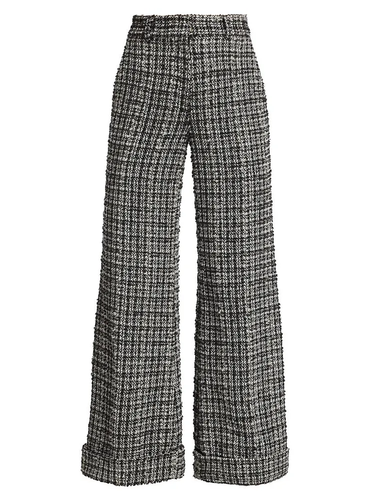 Joey Plaid Tweed Wide-Leg Pants