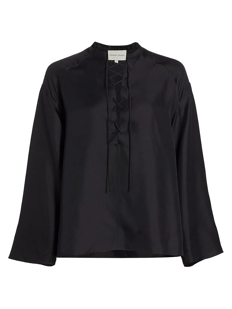 Zamia Silk Lace-Up Blouse