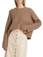 Carvi Silk-Linen Rib-Knit Long-Sleeve Sweater