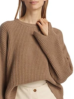 Carvi Silk-Linen Rib-Knit Long-Sleeve Sweater