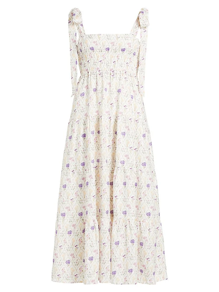 Fleur Smocked Linen-Cotton Midi-Dress