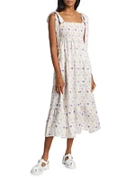 Fleur Smocked Linen-Cotton Midi-Dress