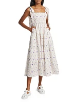 Fleur Smocked Linen-Cotton Midi-Dress