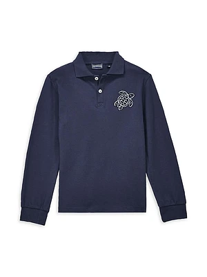 Little Boy's & Turtle Embroidered Long-Sleeve Polo