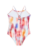 Little Girl's & Ikat Flower Print One-Piece Swimsuit