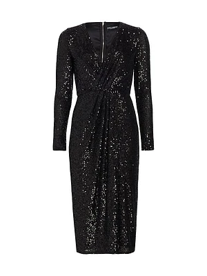 Sequined Long-Sleeve Midi-Dress