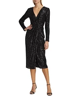 Sequined Long-Sleeve Midi-Dress