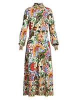 Floral Balloon-Sleeve Midi-Dress