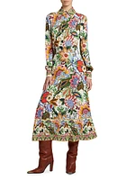 Floral Balloon-Sleeve Midi-Dress