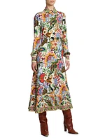 Floral Balloon-Sleeve Midi-Dress