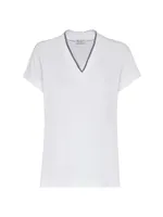 Stretch Cotton Jersey T Shirt With Precious Neckline