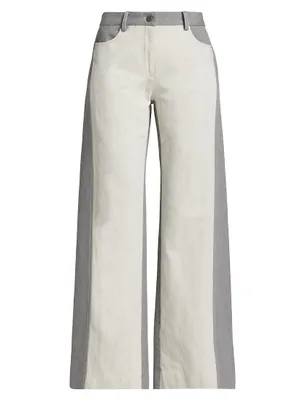 Joanna Two-Toned Cotton-Blend Pants