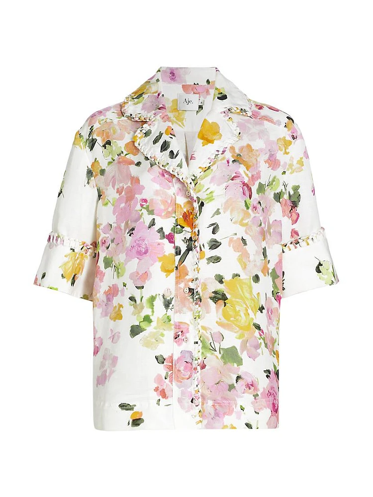 Constance Floral Linen-Blend Button-Front Shirt