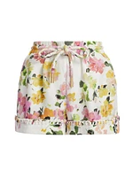 Constance Floral Linen-Blend Drawcord Shorts