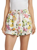 Constance Floral Linen-Blend Drawcord Shorts